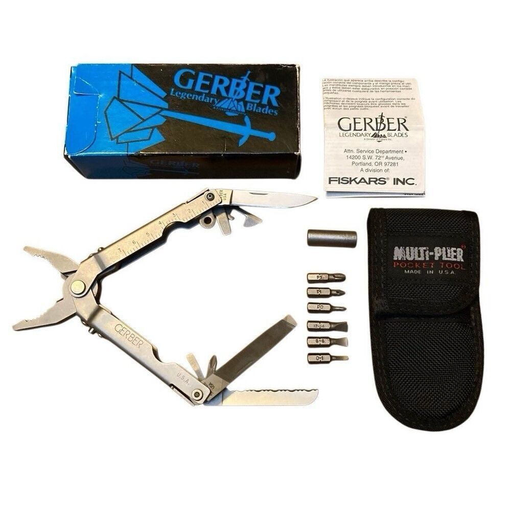 Gerber 55800 Multi-Plier Stainless Finish Bit Driver Bits Cloth Sheath USA Rare